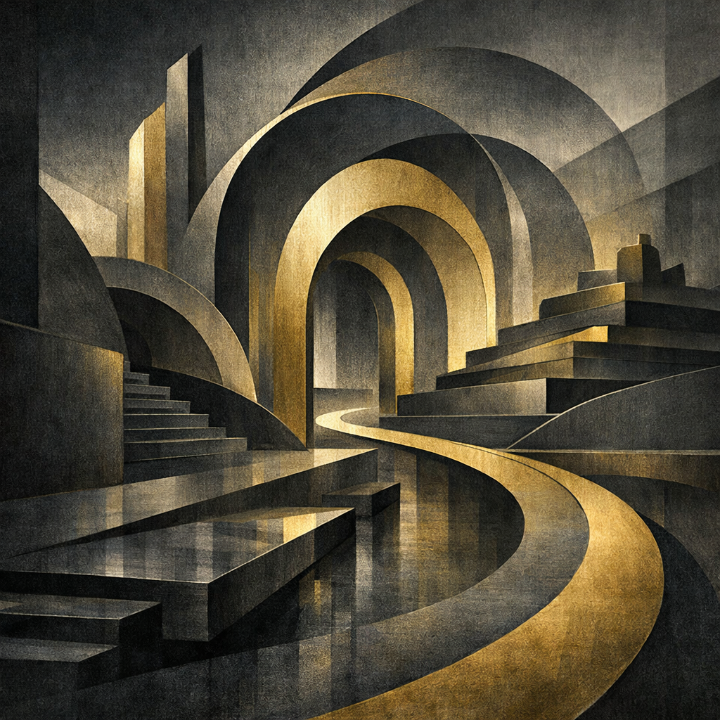 High end abstract illustration for a private wealth and legacy firm advisory firm symbolic architectural composition showing strategic wealth design a